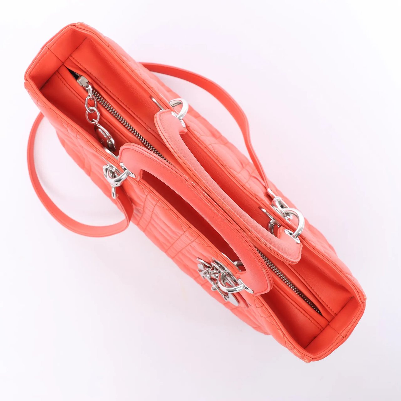 Dior Lady Dior Leather Cannage Large 2Way Handbag in Orange Oranje