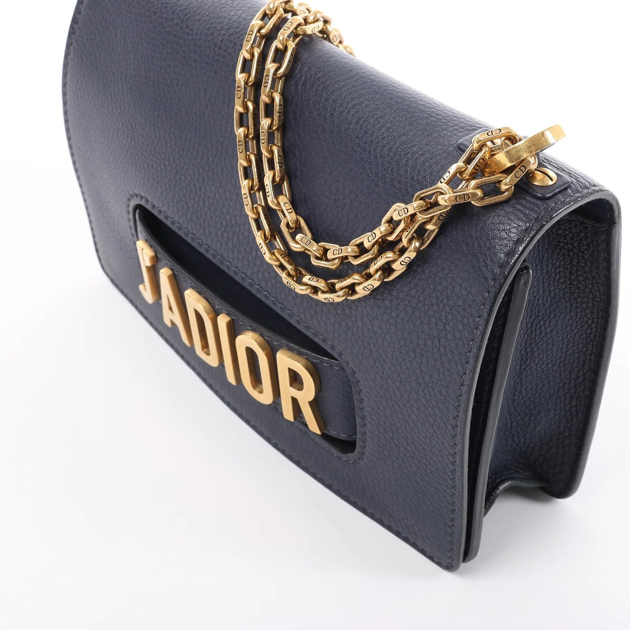 Dior J'Adior Grained Leather Chain Crossbody Bag in Navy Blue Navy