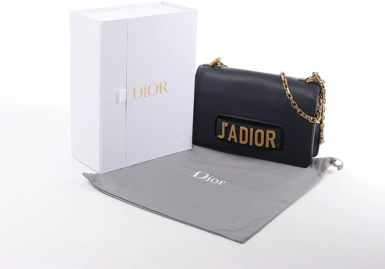 Dior J'Adior Grained Leather Chain Crossbody Bag in Navy Blue Navy