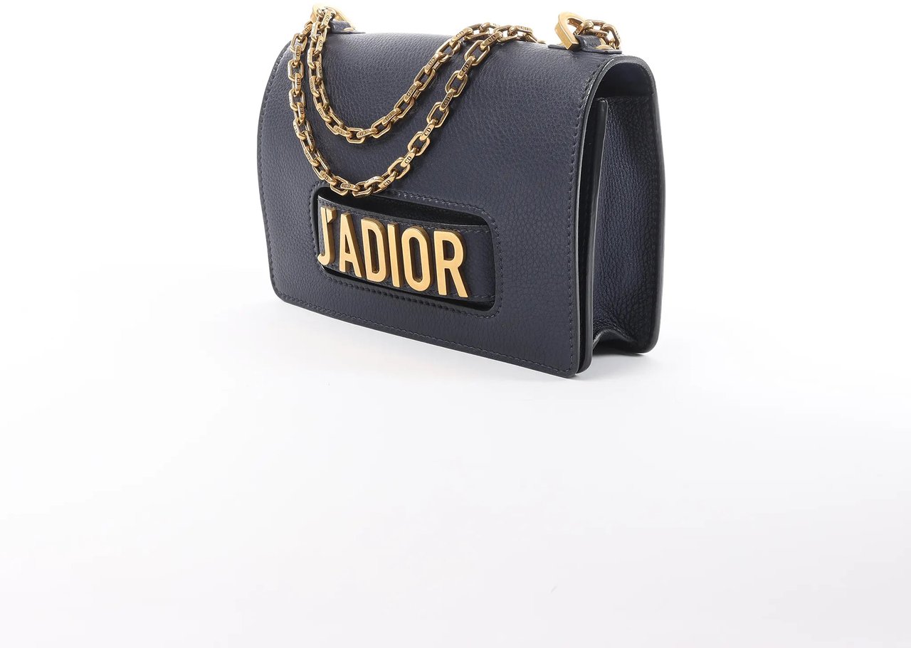 Dior J'Adior Grained Leather Chain Crossbody Bag in Navy Blue Navy