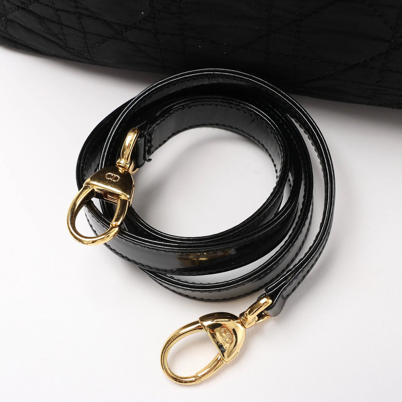 Dior Lady Dior Large Cannage Nylon x Patent Leather 2Way Handbag in Black Zwart
