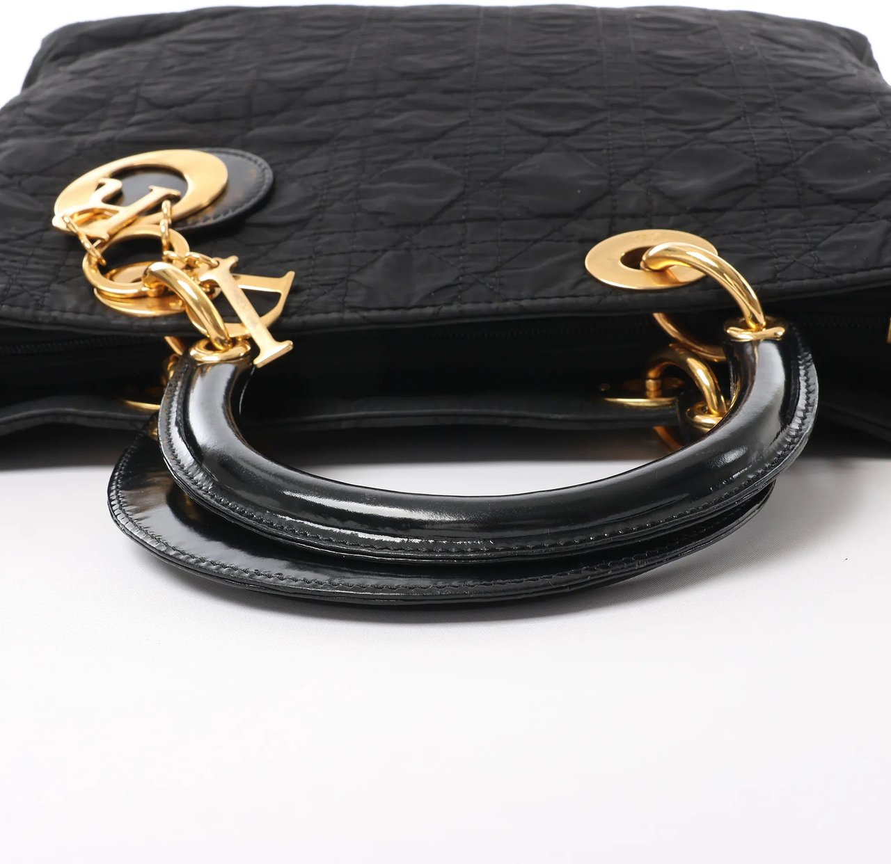 Dior Lady Dior Large Cannage Nylon x Patent Leather 2Way Handbag in Black Zwart