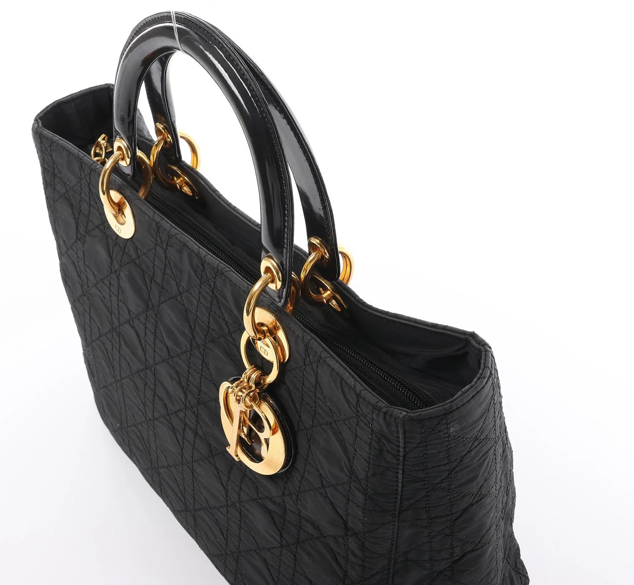 Dior Lady Dior Large Cannage Nylon x Patent Leather 2Way Handbag in Black Zwart
