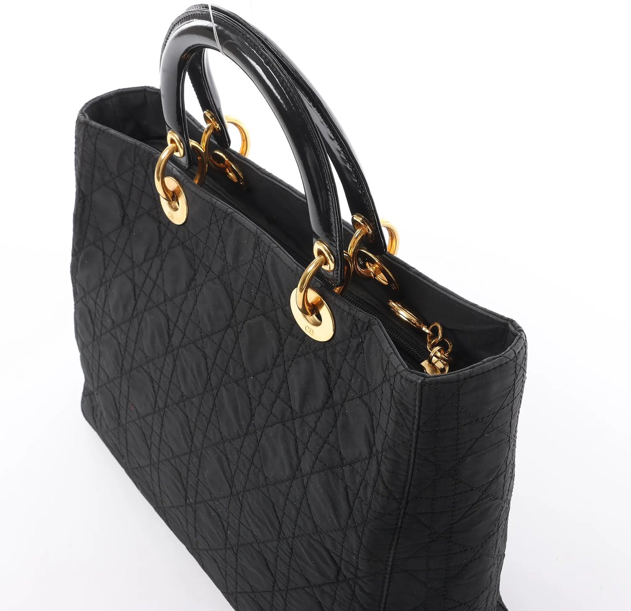 Dior Lady Dior Large Cannage Nylon x Patent Leather 2Way Handbag in Black Zwart