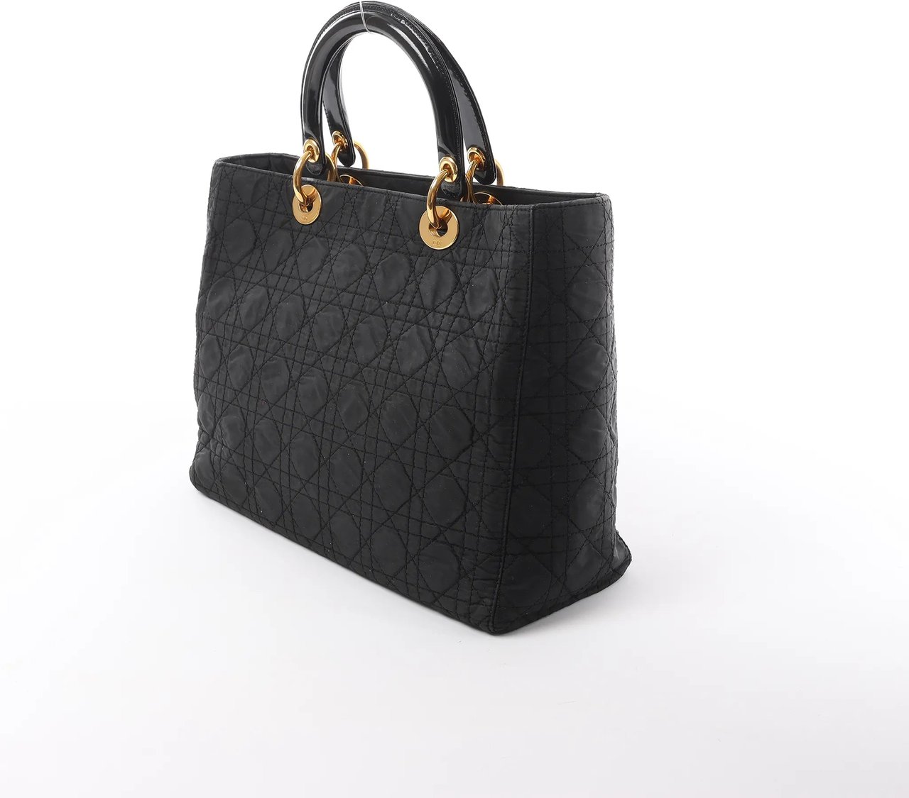 Dior Lady Dior Large Cannage Nylon x Patent Leather 2Way Handbag in Black Zwart