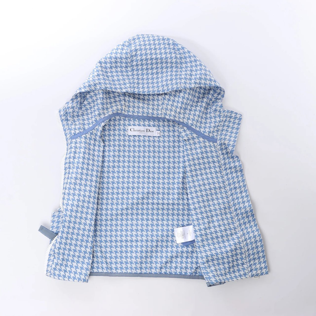 Dior Chrisitan Dior Houndstooth Synthetic Hooded Vest in Blue, Size S Blauw