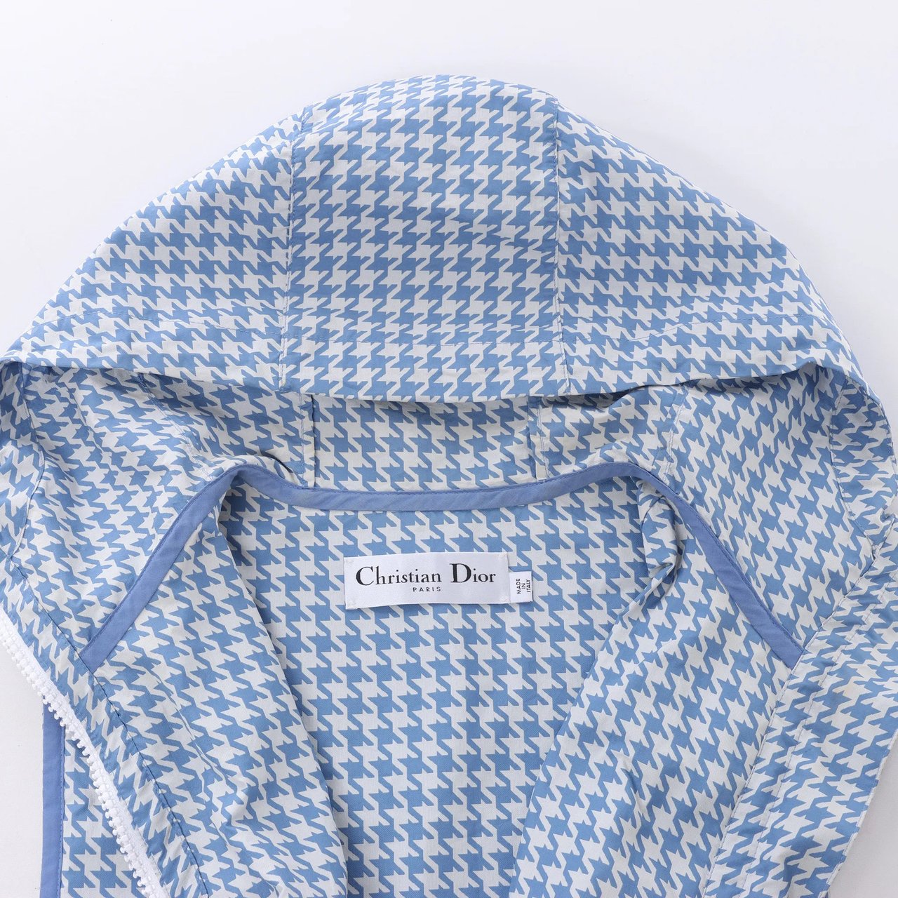 Dior Chrisitan Dior Houndstooth Synthetic Hooded Vest in Blue, Size S Blauw