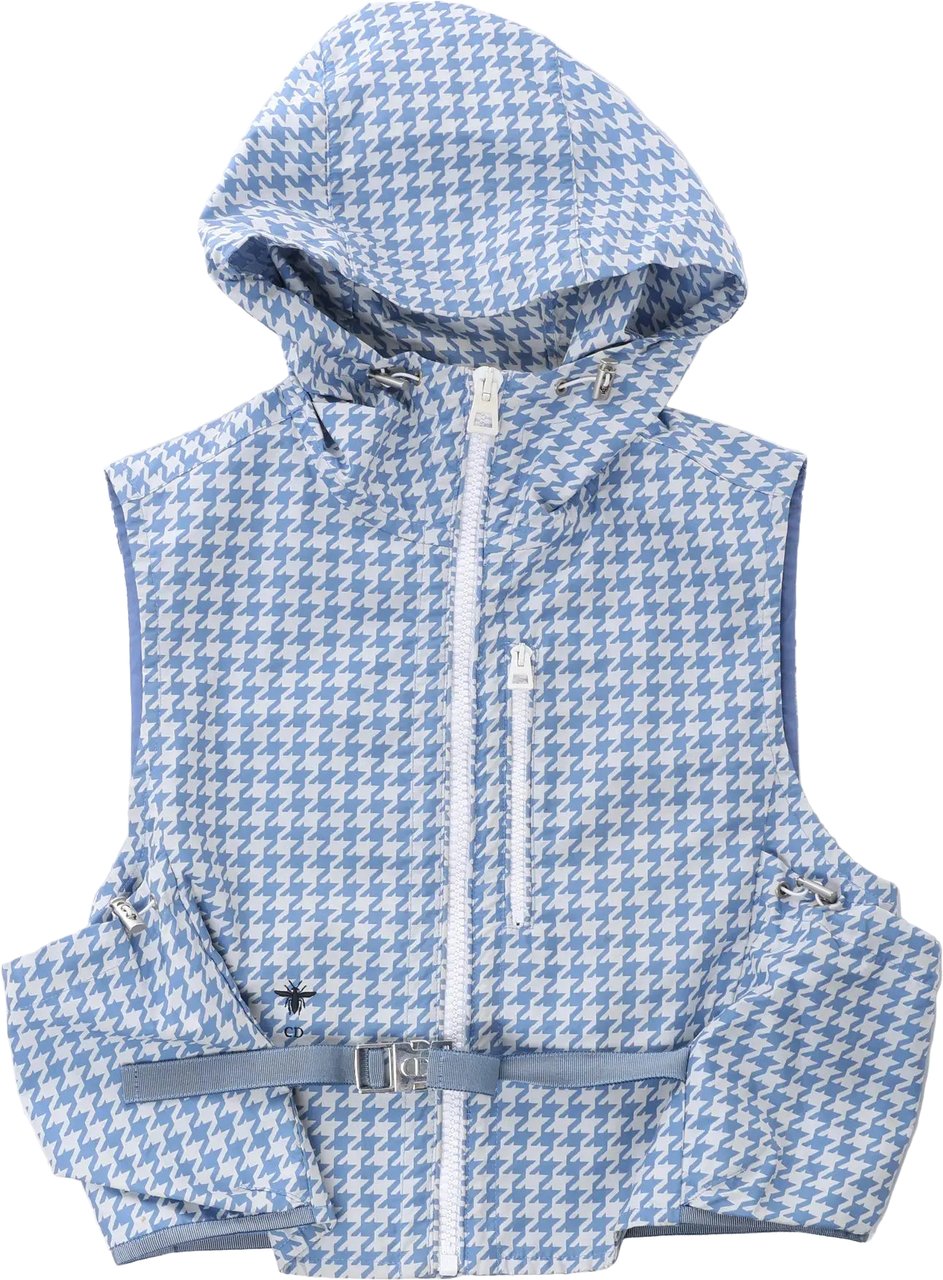 Dior Chrisitan Dior Houndstooth Synthetic Hooded Vest in Blue, Size S Blauw