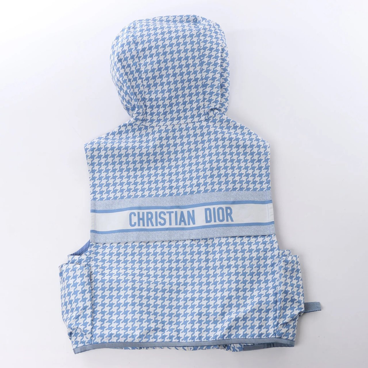 Dior Chrisitan Dior Houndstooth Synthetic Hooded Vest in Blue, Size S Blauw