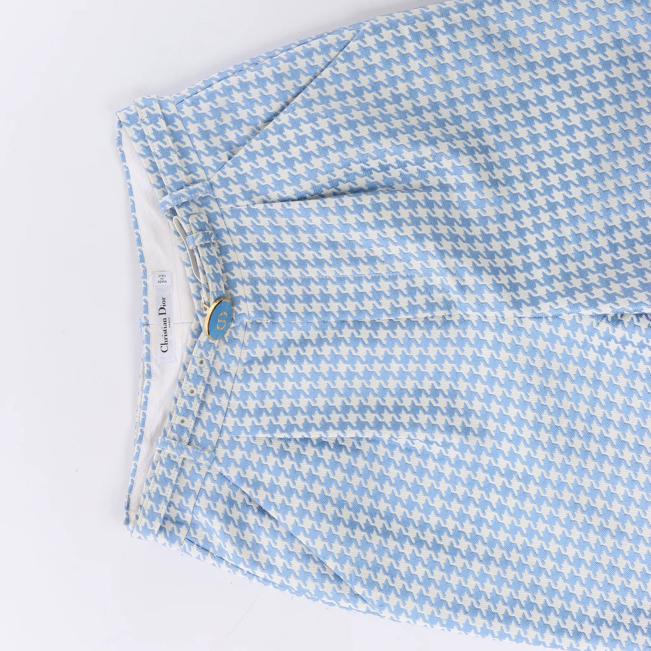 Dior Christian Dior Houndstooth Cotton Belted Pants in Blue, Size FR 38 Blauw