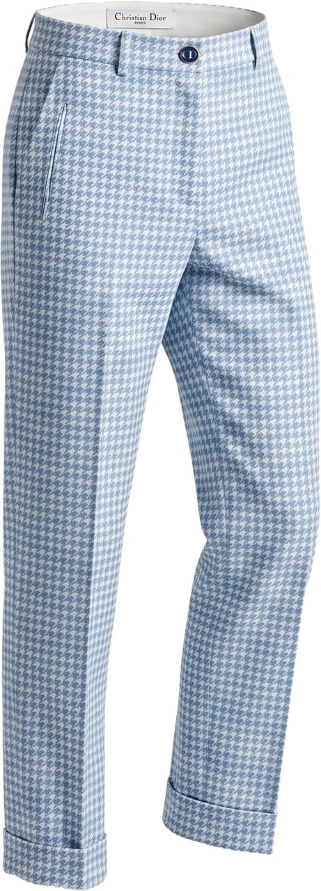 Dior Christian Dior Houndstooth Cotton Belted Pants in Blue, Size FR 38 Blauw