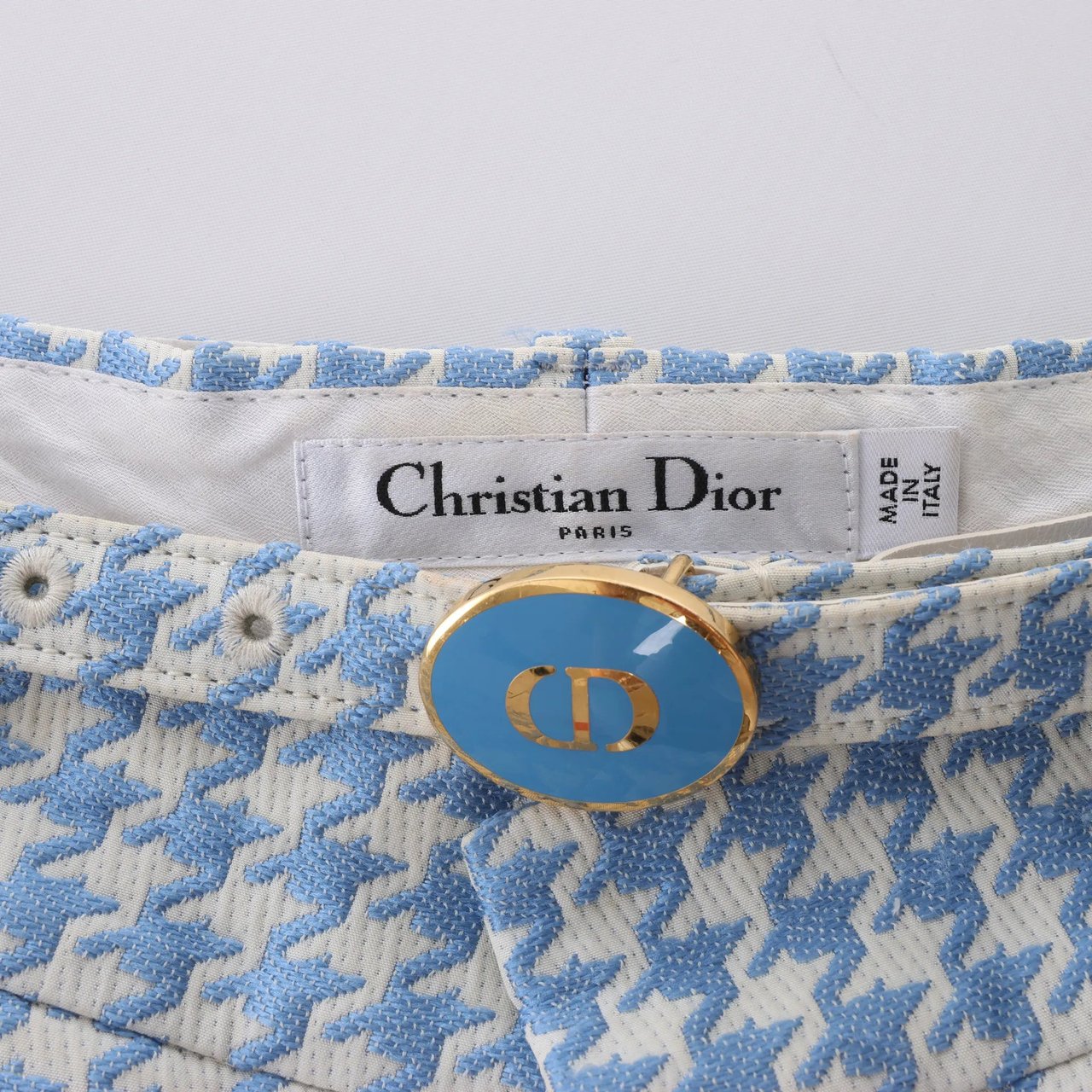 Dior Christian Dior Houndstooth Cotton Belted Pants in Blue, Size FR 38 Blauw