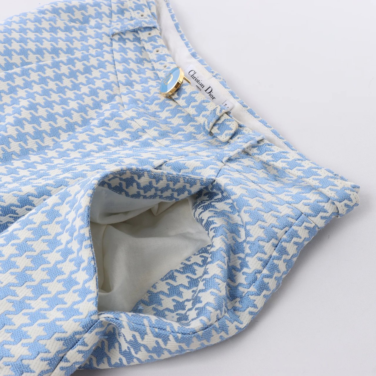 Dior Christian Dior Houndstooth Cotton Belted Pants in Blue, Size FR 38 Blauw