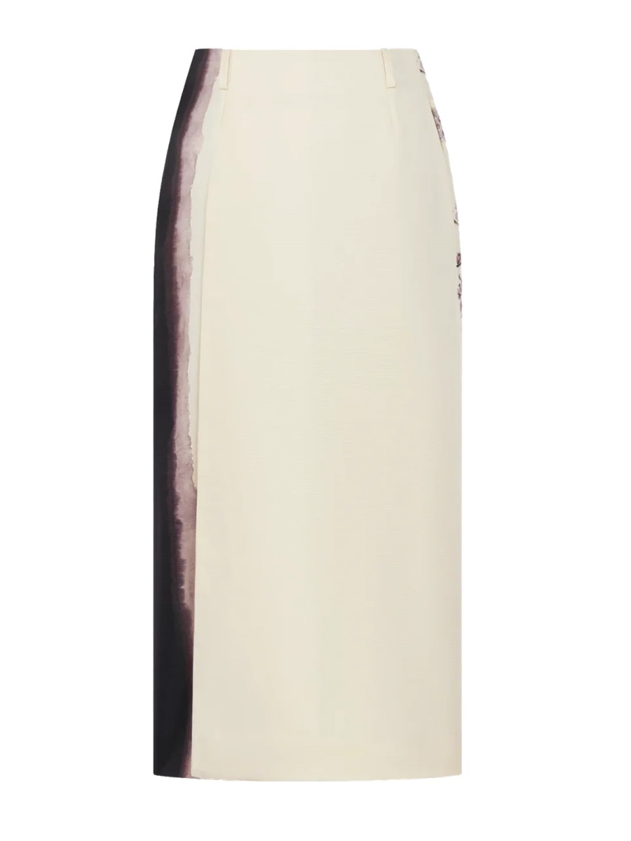 Dior Cream Floral Silk Midi Skirt Neutraal