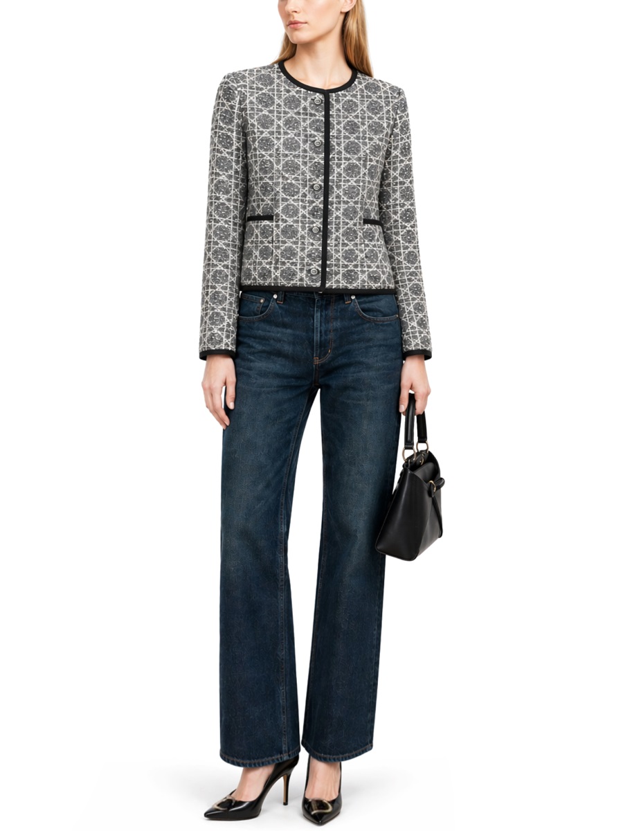 Dior Cotton-Blend Macrocannage Geometric Jacket Grijs