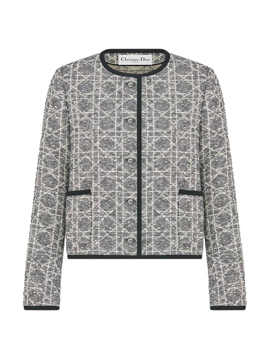 Dior Cotton-Blend Macrocannage Geometric Jacket Grijs