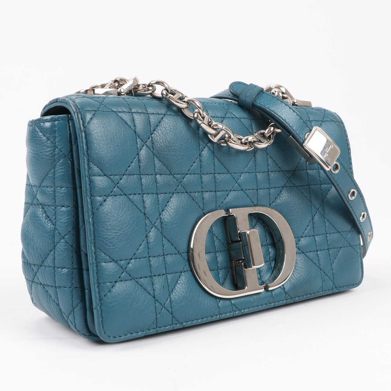 Dior Caro Leather Chain Shoulder Bag in Blue Blauw