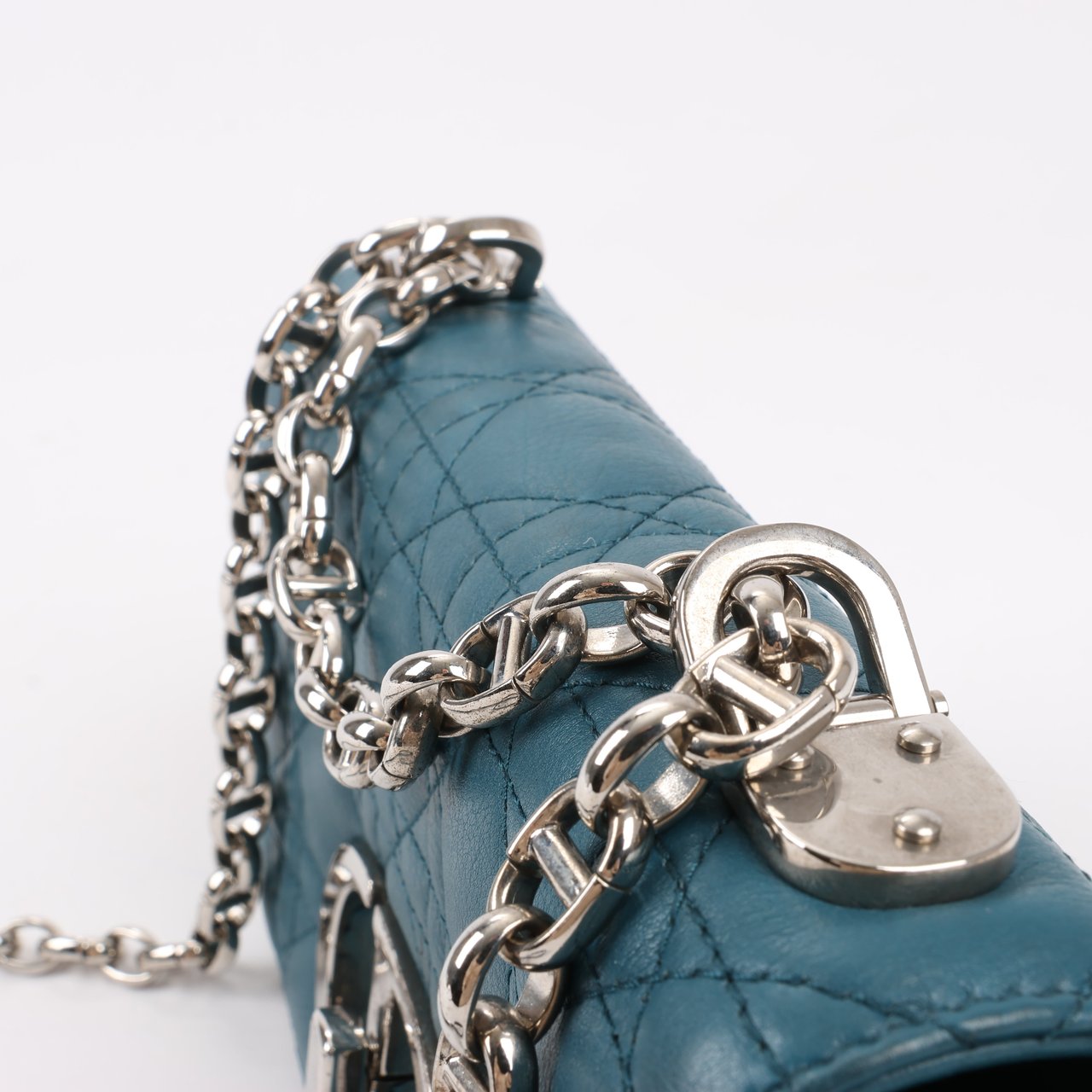 Dior Caro Leather Chain Shoulder Bag in Blue Blauw