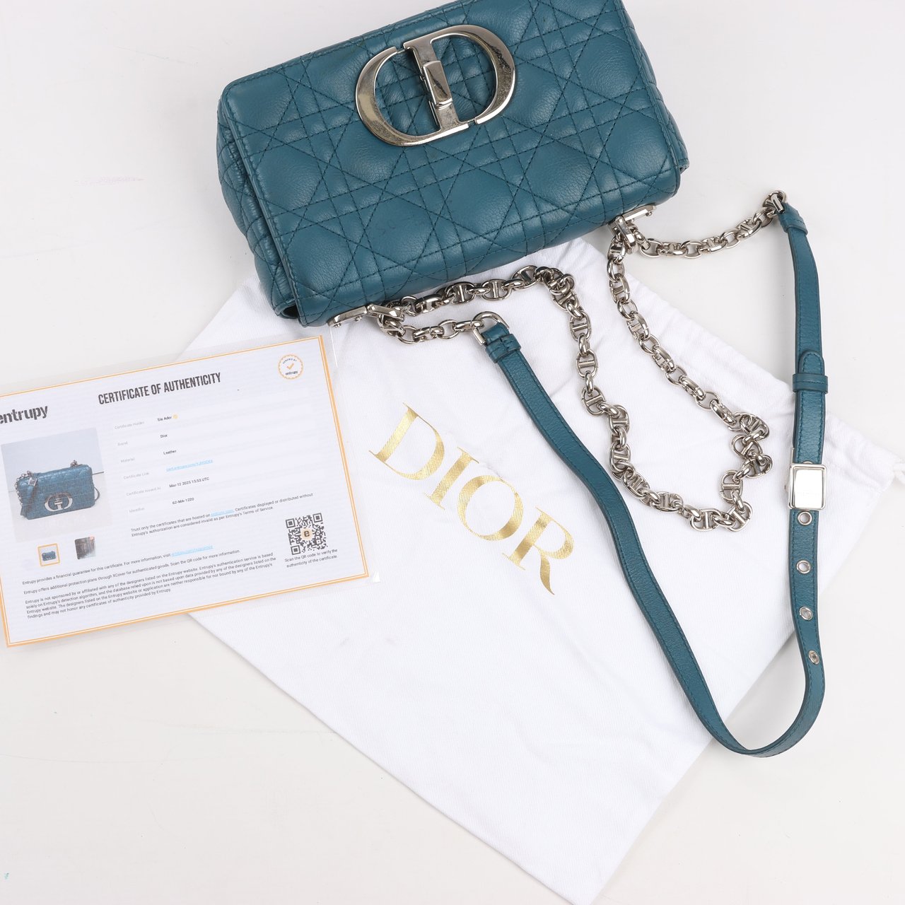 Dior Caro Leather Chain Shoulder Bag in Blue Blauw