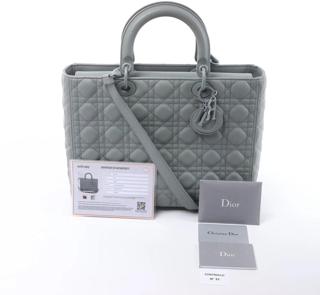 Dior Lady Dior Large Cannage Leather 2Way Handbag in Gray Grijs