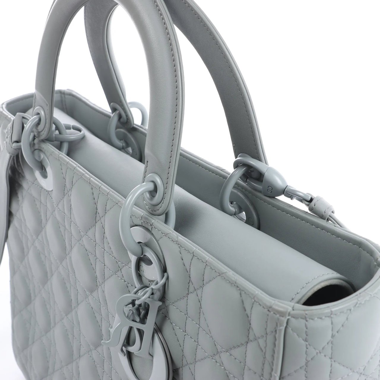 Dior Lady Dior Large Cannage Leather 2Way Handbag in Gray Grijs