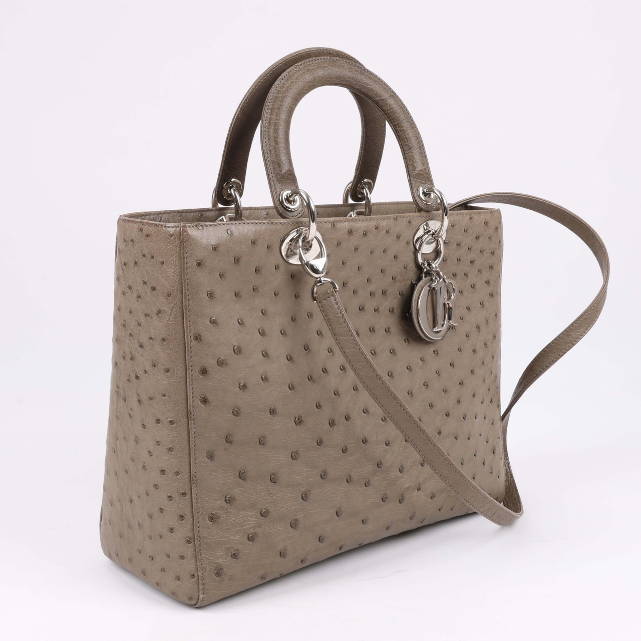 Dior Lady Dior Ostrich Large 2Way Handbag in Brown Bruin