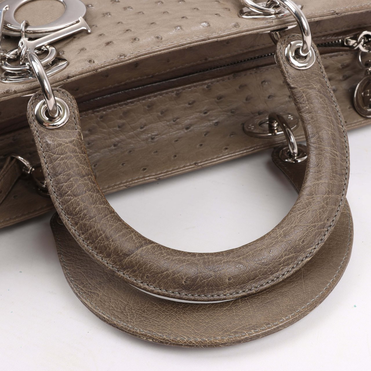 Dior Lady Dior Ostrich Large 2Way Handbag in Brown Bruin