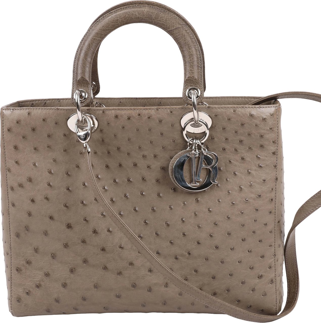 Dior Lady Dior Ostrich Large 2Way Handbag in Brown Bruin