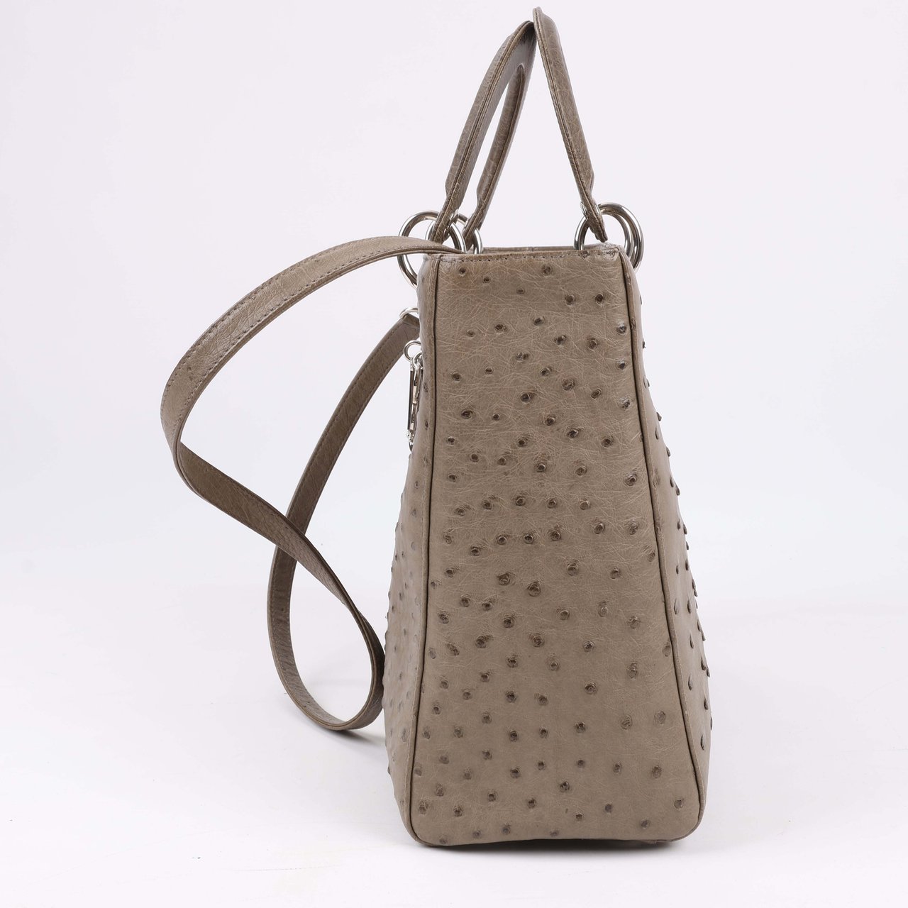 Dior Lady Dior Ostrich Large 2Way Handbag in Brown Bruin