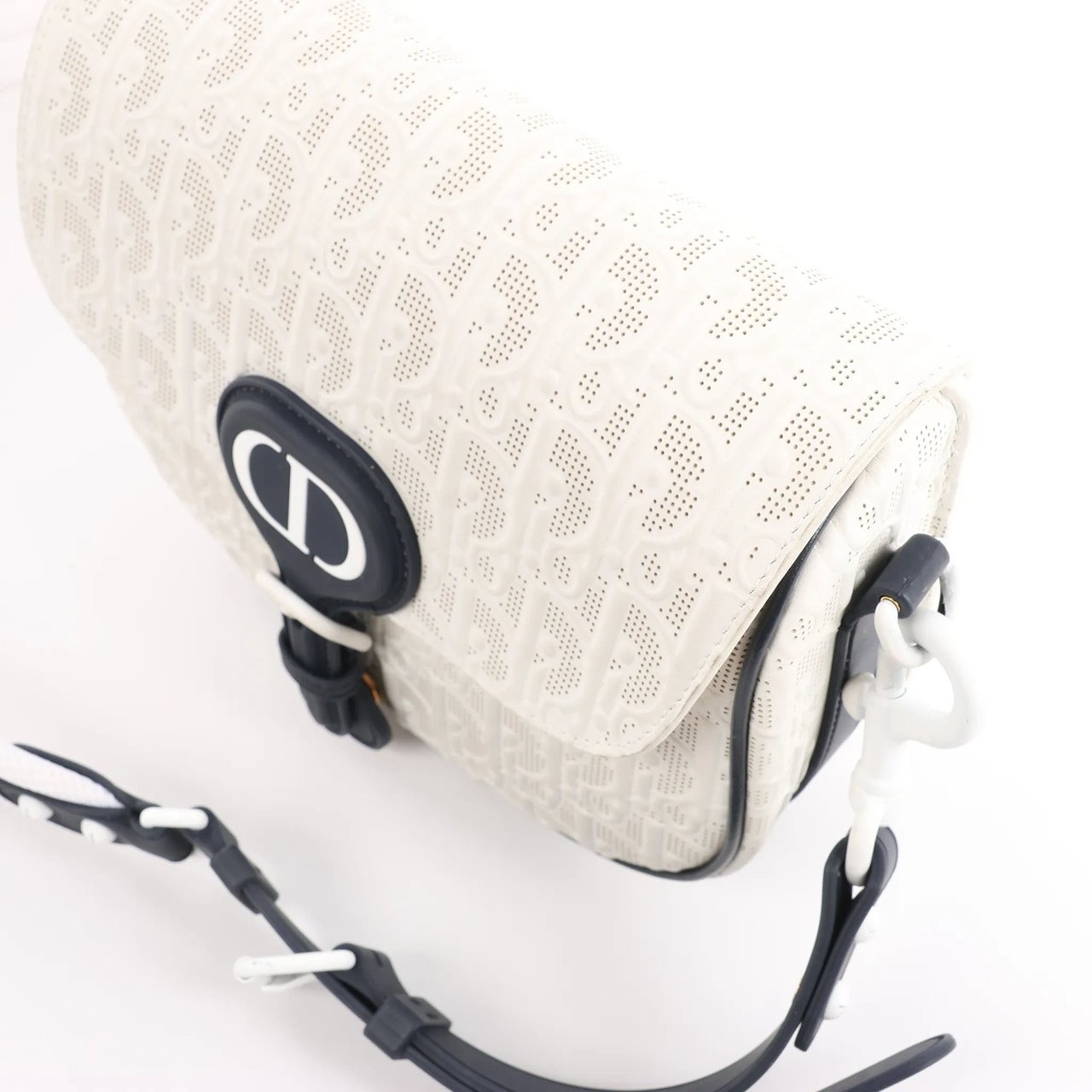 Dior Bobby Small Oblique Leather Crossbody Bag in White x Navy Blue Divers