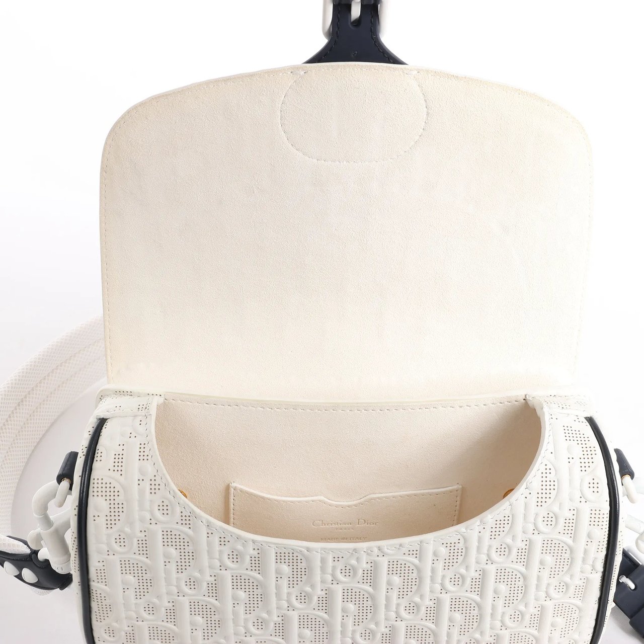 Dior Bobby Small Oblique Leather Crossbody Bag in White x Navy Blue Divers