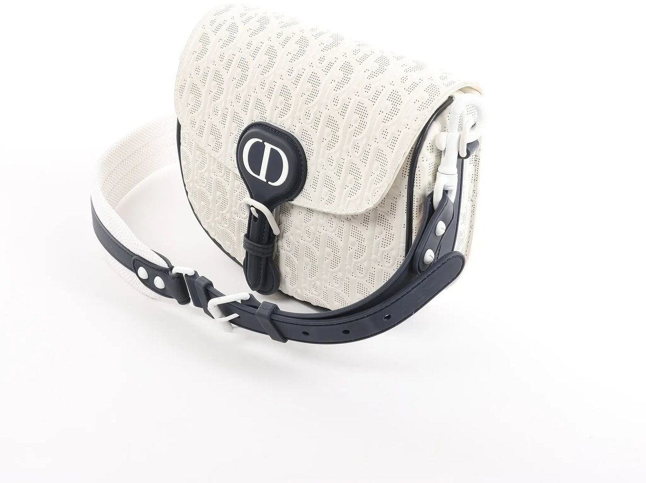 Dior Bobby Small Oblique Leather Crossbody Bag in White x Navy Blue Divers