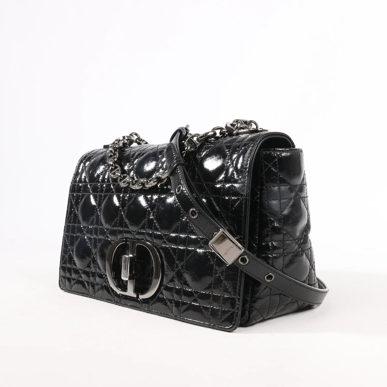 Dior Caro Leather Chain Crossbody Bag in Black Zwart
