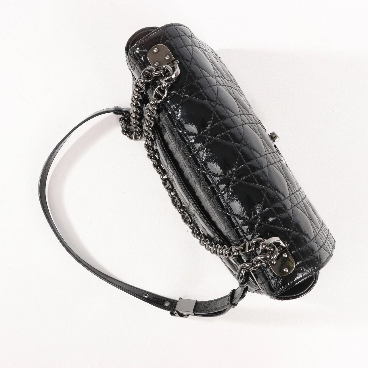 Dior Caro Leather Chain Crossbody Bag in Black Zwart