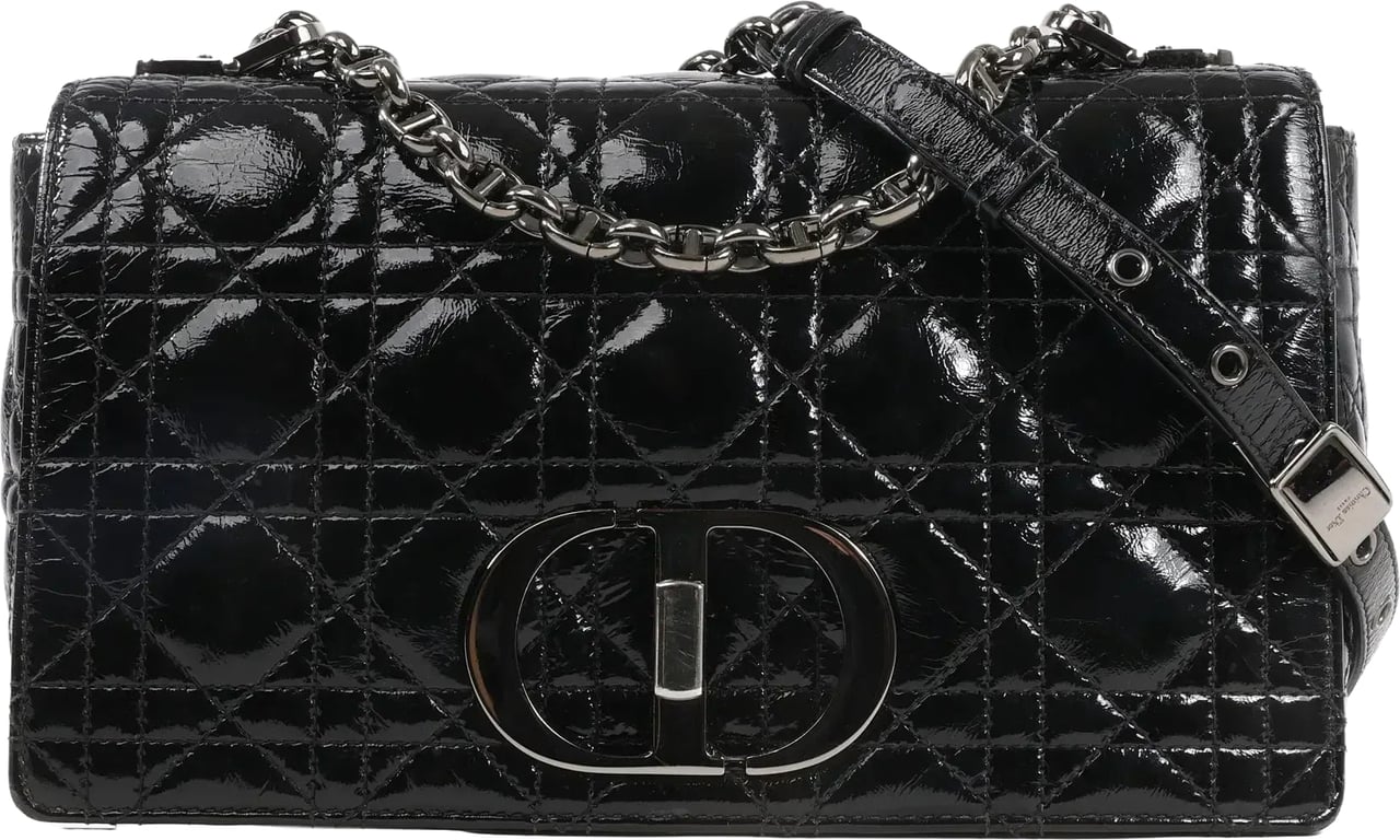 Dior Caro Leather Chain Crossbody Bag in Black Zwart