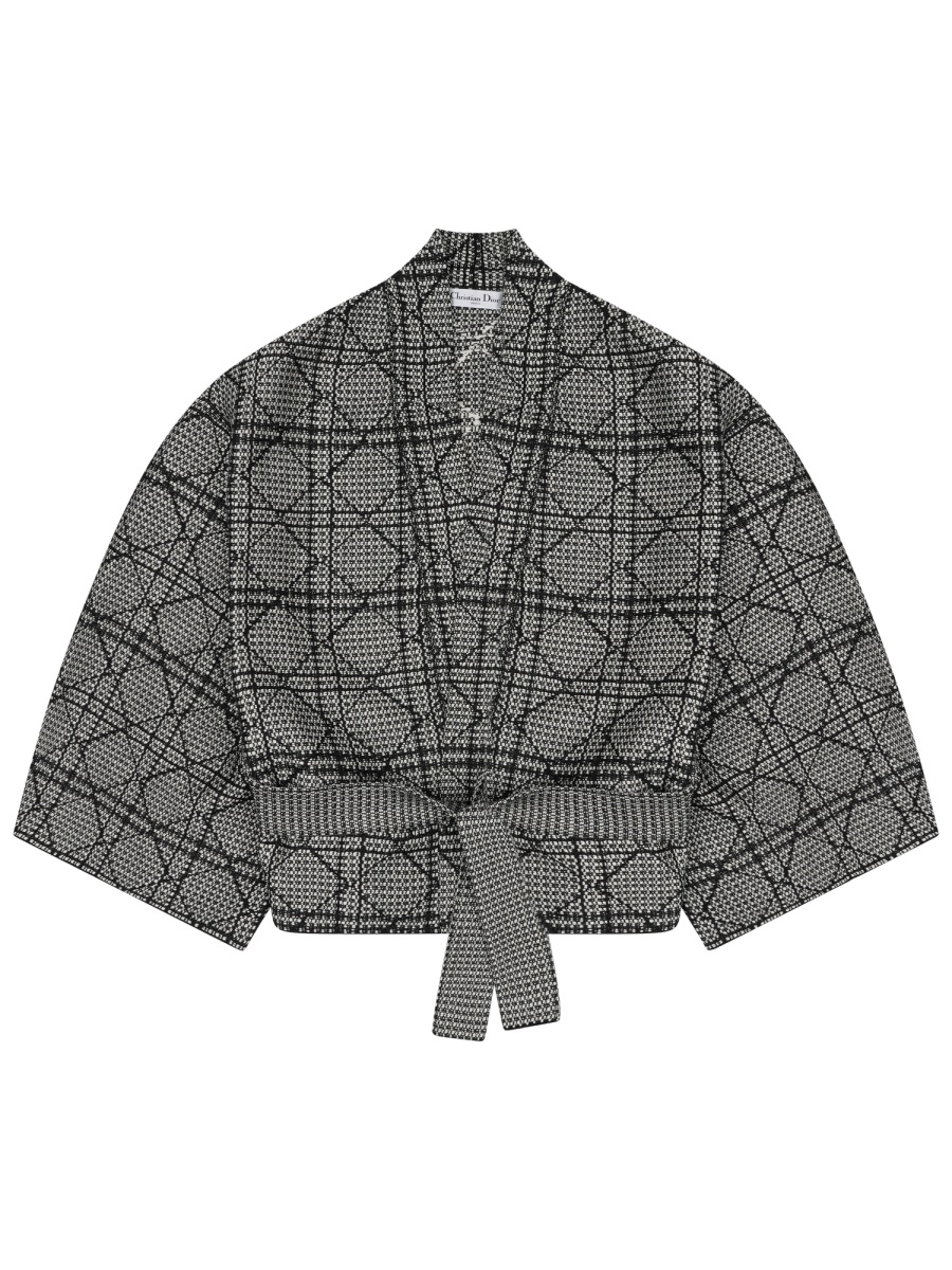 Dior Cotton-Blend Cannage Cropped Jacket Grijs