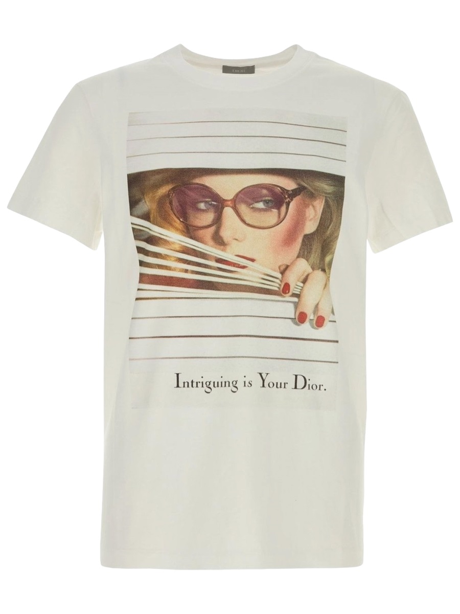 Dior White Graphic Printed Cotton T-Shirt Wit