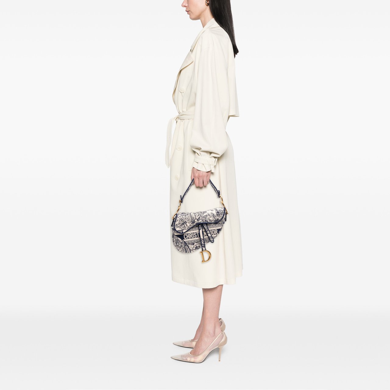 Dior Canvas Embroidered Toile de Jouy Saddle Bag Blauw