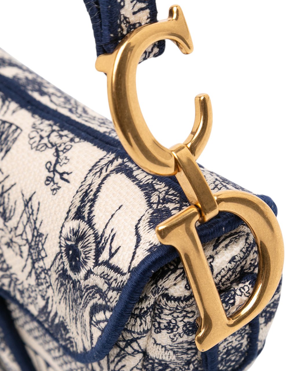 Dior Canvas Embroidered Toile de Jouy Saddle Bag Blauw