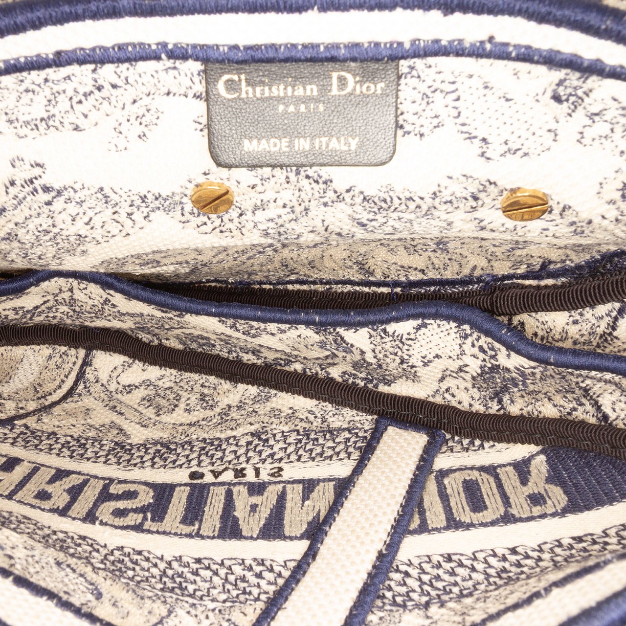 Dior Canvas Embroidered Toile de Jouy Saddle Bag Blauw