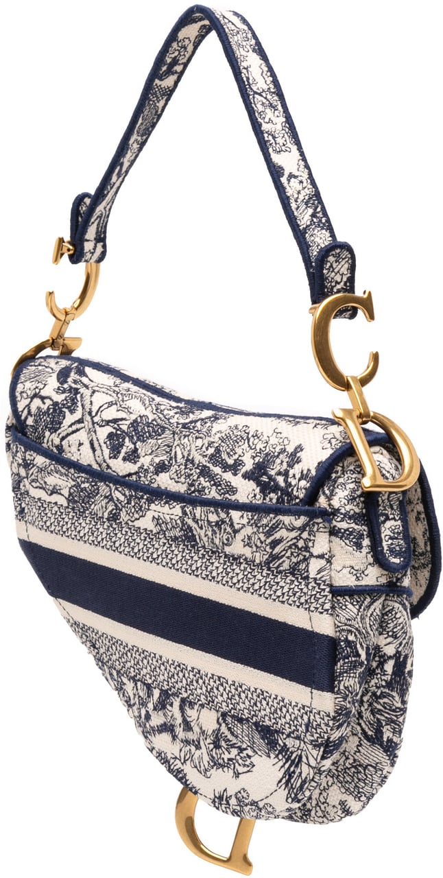 Dior Canvas Embroidered Toile de Jouy Saddle Bag Blauw