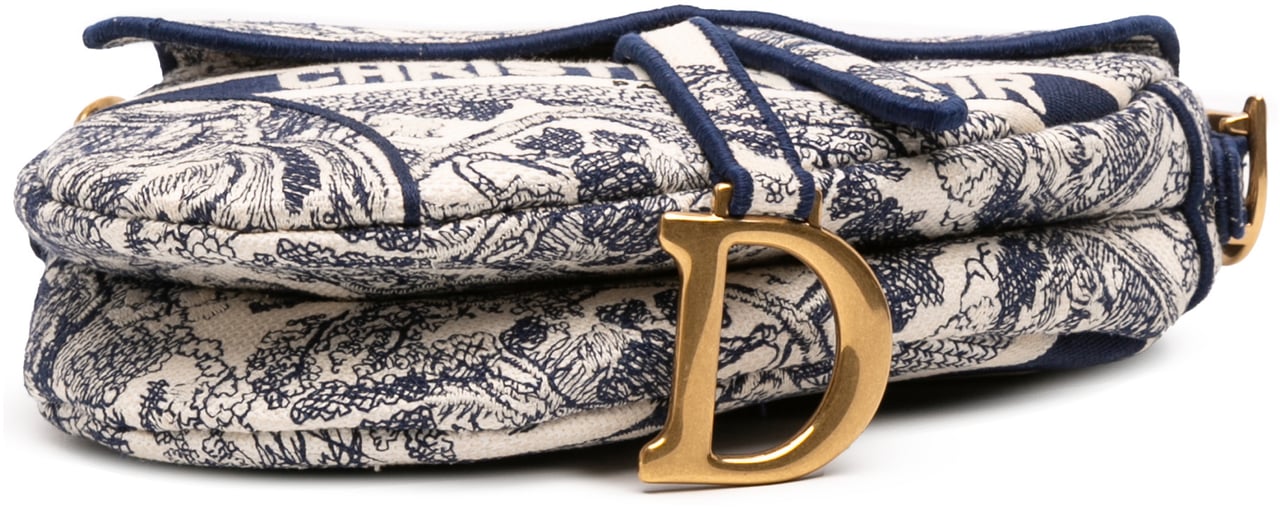 Dior Canvas Embroidered Toile de Jouy Saddle Bag Blauw
