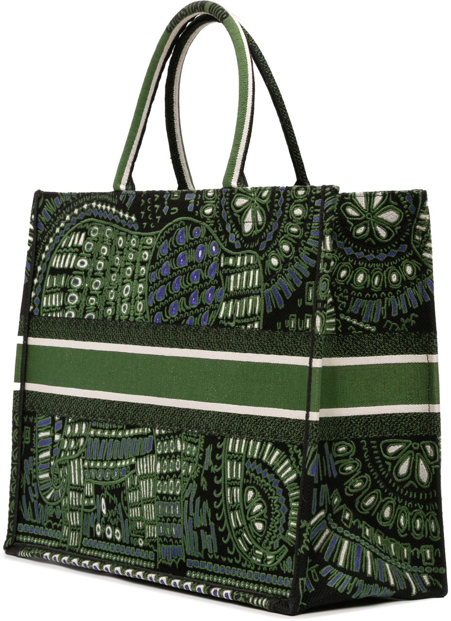 Dior Large Canvas Embroidered Elephant Book Tote Groen