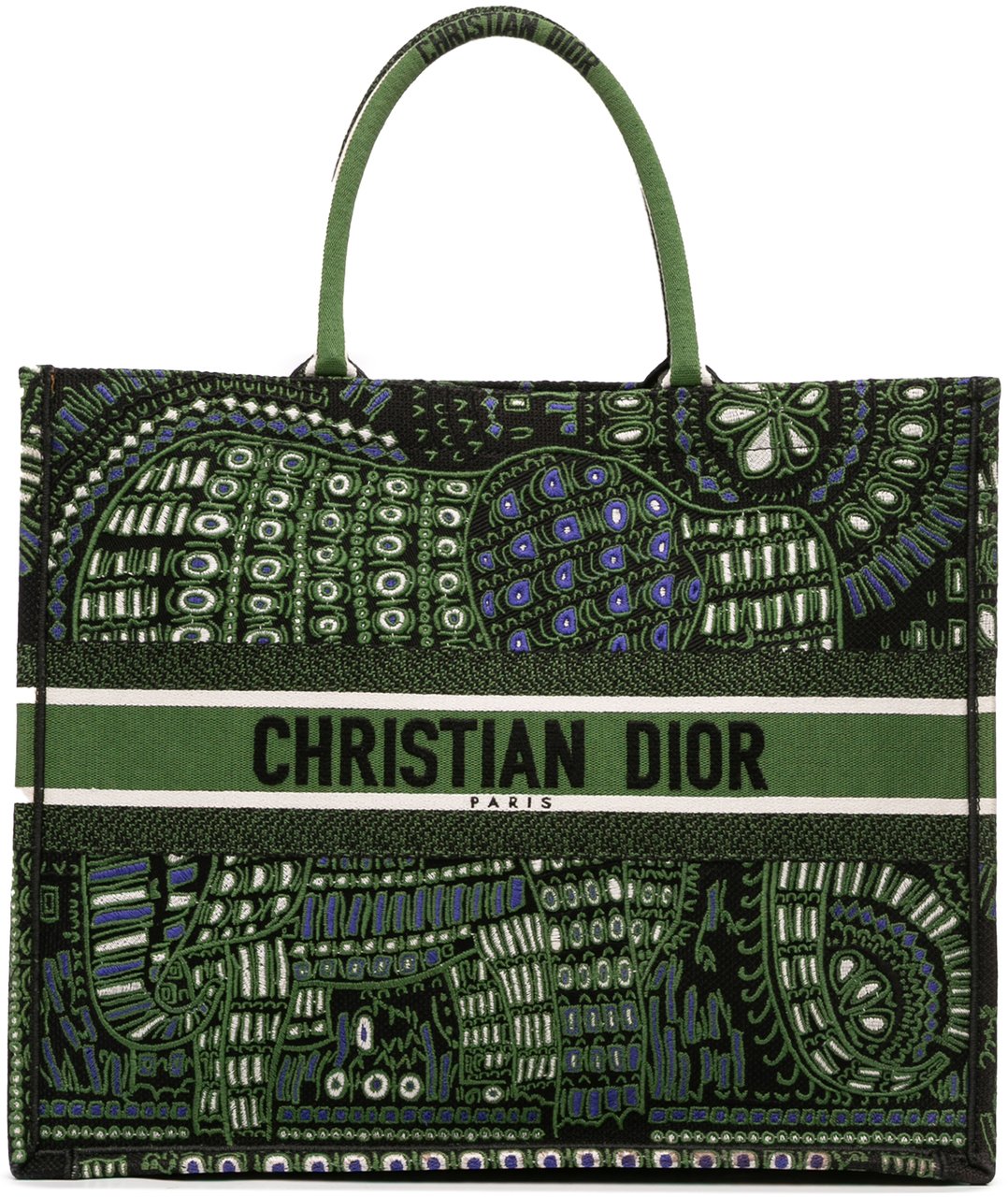 Dior Large Canvas Embroidered Elephant Book Tote Groen