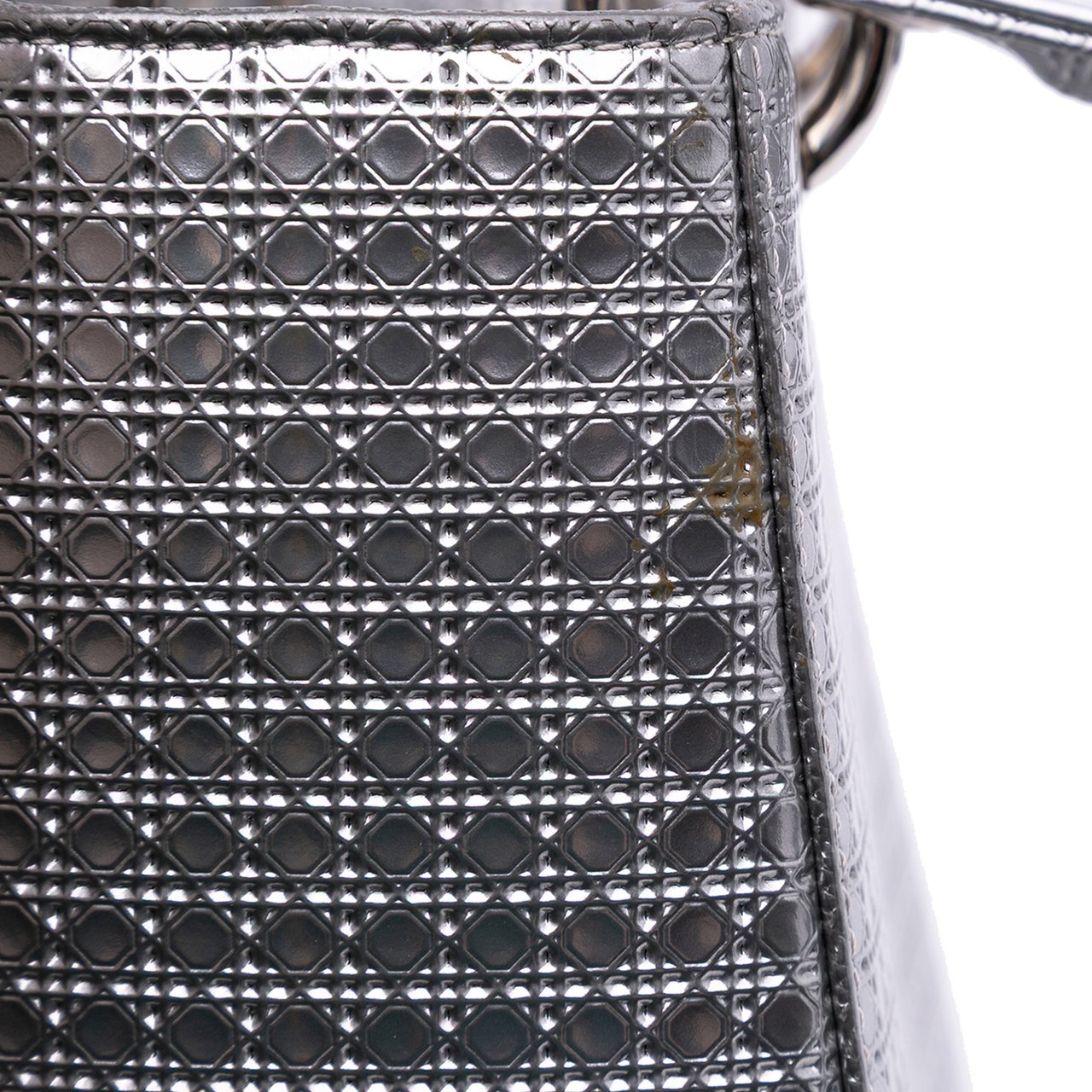 Dior Medium Metallic Patent Microcannage Lady Dior Zilver