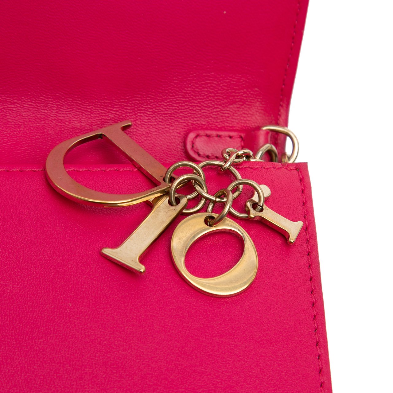 Dior Lambskin Cannage Lady Dior Wallet On Chain Roze