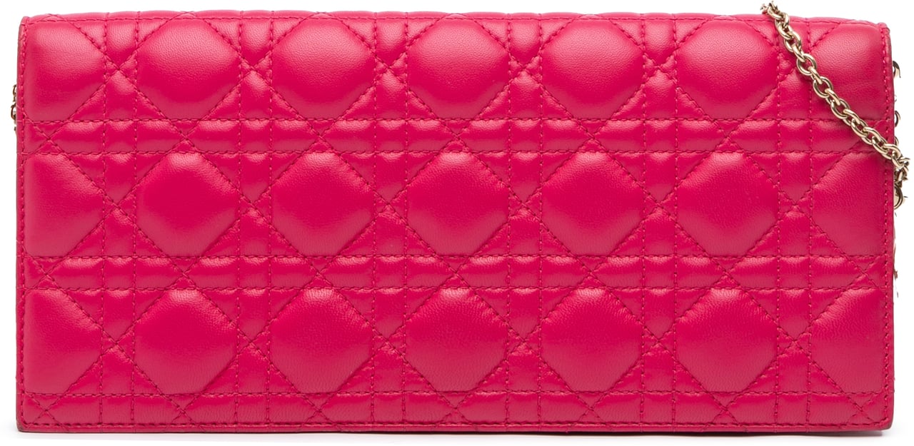 Dior Lambskin Cannage Lady Dior Wallet On Chain Roze