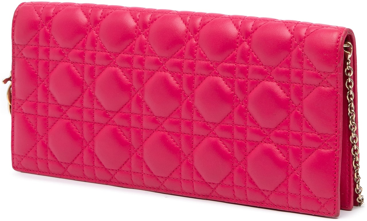 Dior Lambskin Cannage Lady Dior Wallet On Chain Roze