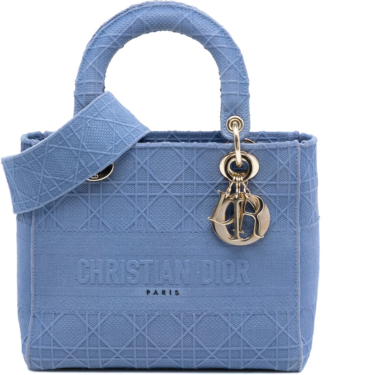 Dior Medium Canvas Cannage Lady D Lite Blauw