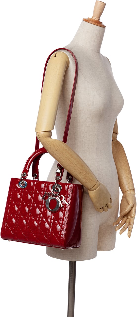 Dior Medium Patent Cannage Lady Dior Rood